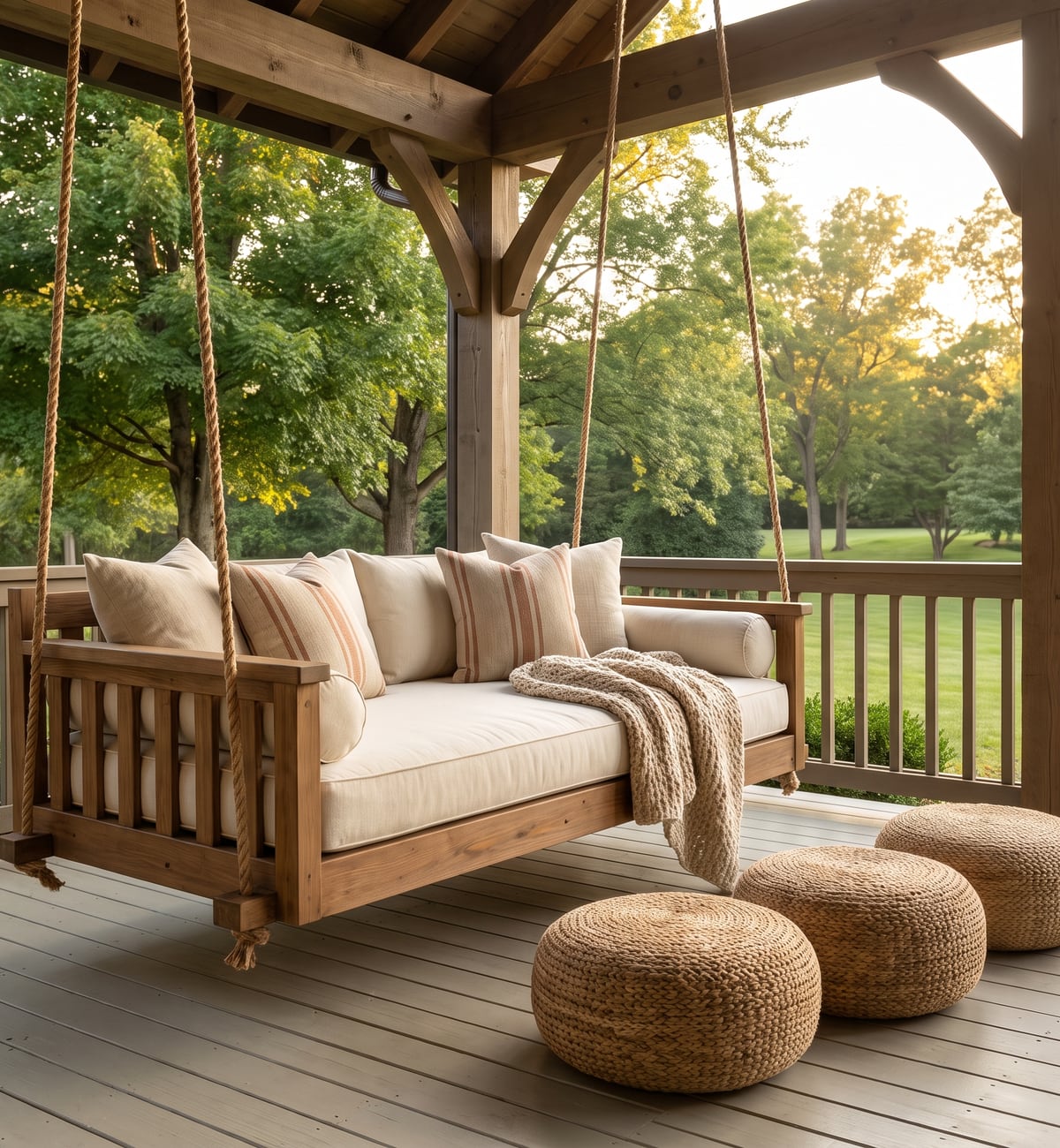 The Marlow daybed on a deep covered porch