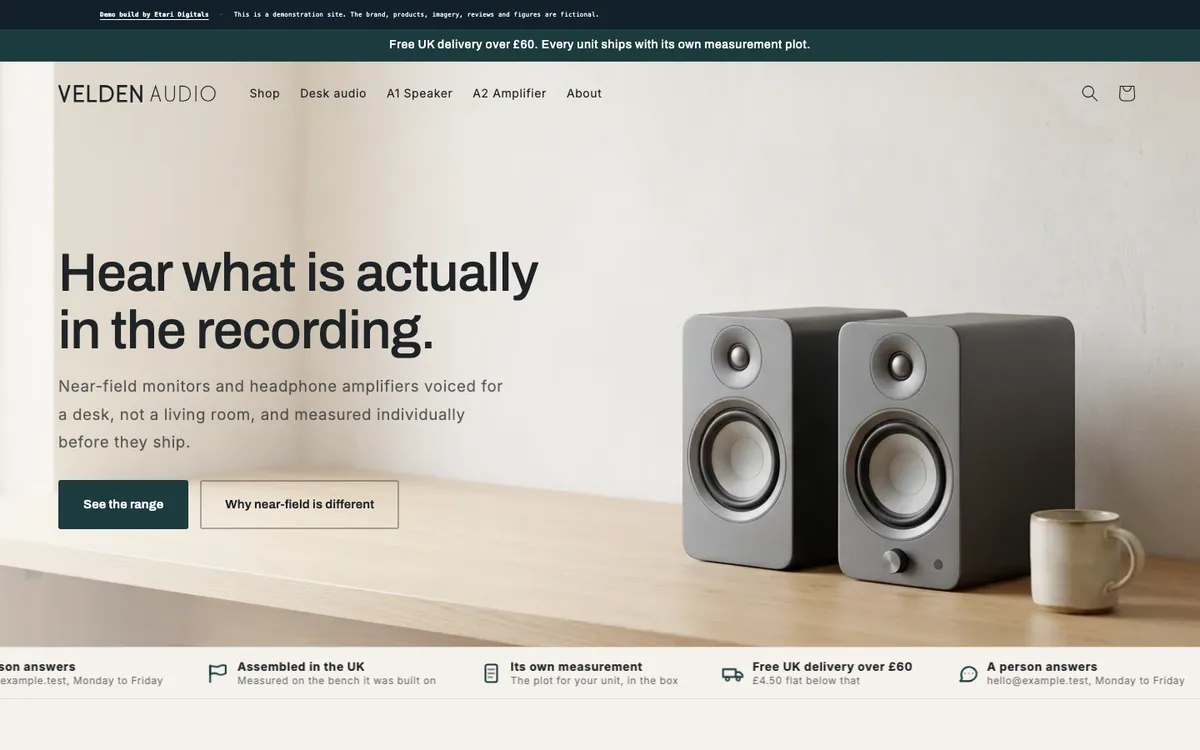Screenshot of the Velden Audio demo