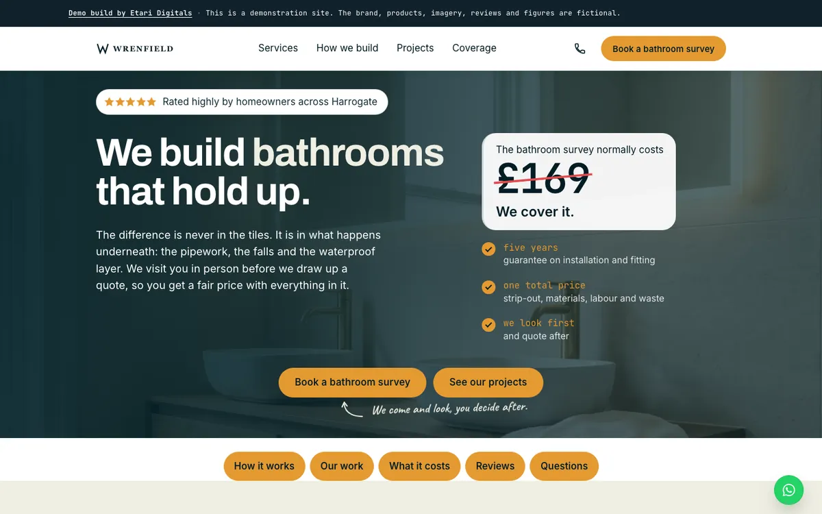 Screenshot of the Wrenfield Bathrooms demo